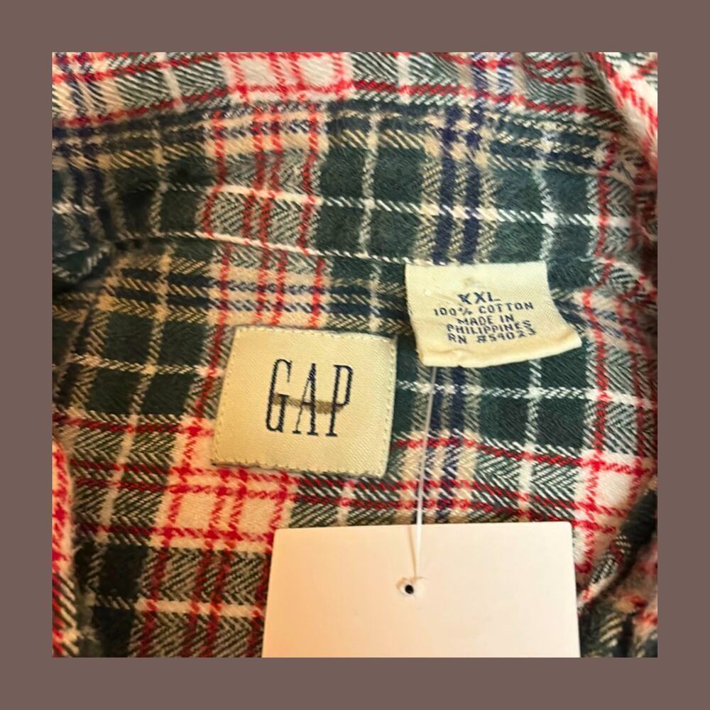 GAP Plaid Flannel Shirt | Green Pink Cotton | Size XXL | Vintage - Picture 3 of 3